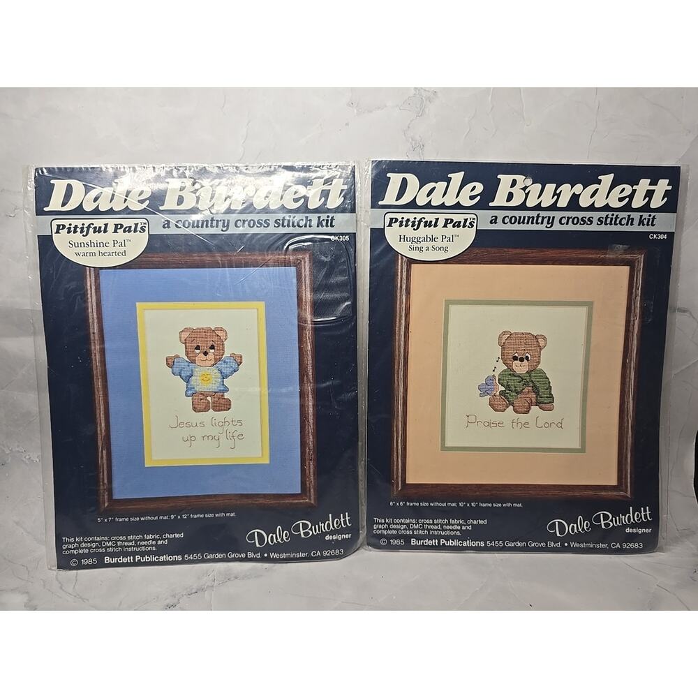 1985 Dale Burdett Pitiful Pals Religious Cross Stitch Kits Lot of 2